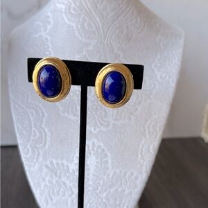 Vintage Napier Lapis Clip-On Earrings – Classic Elegance with a Timeless Touch